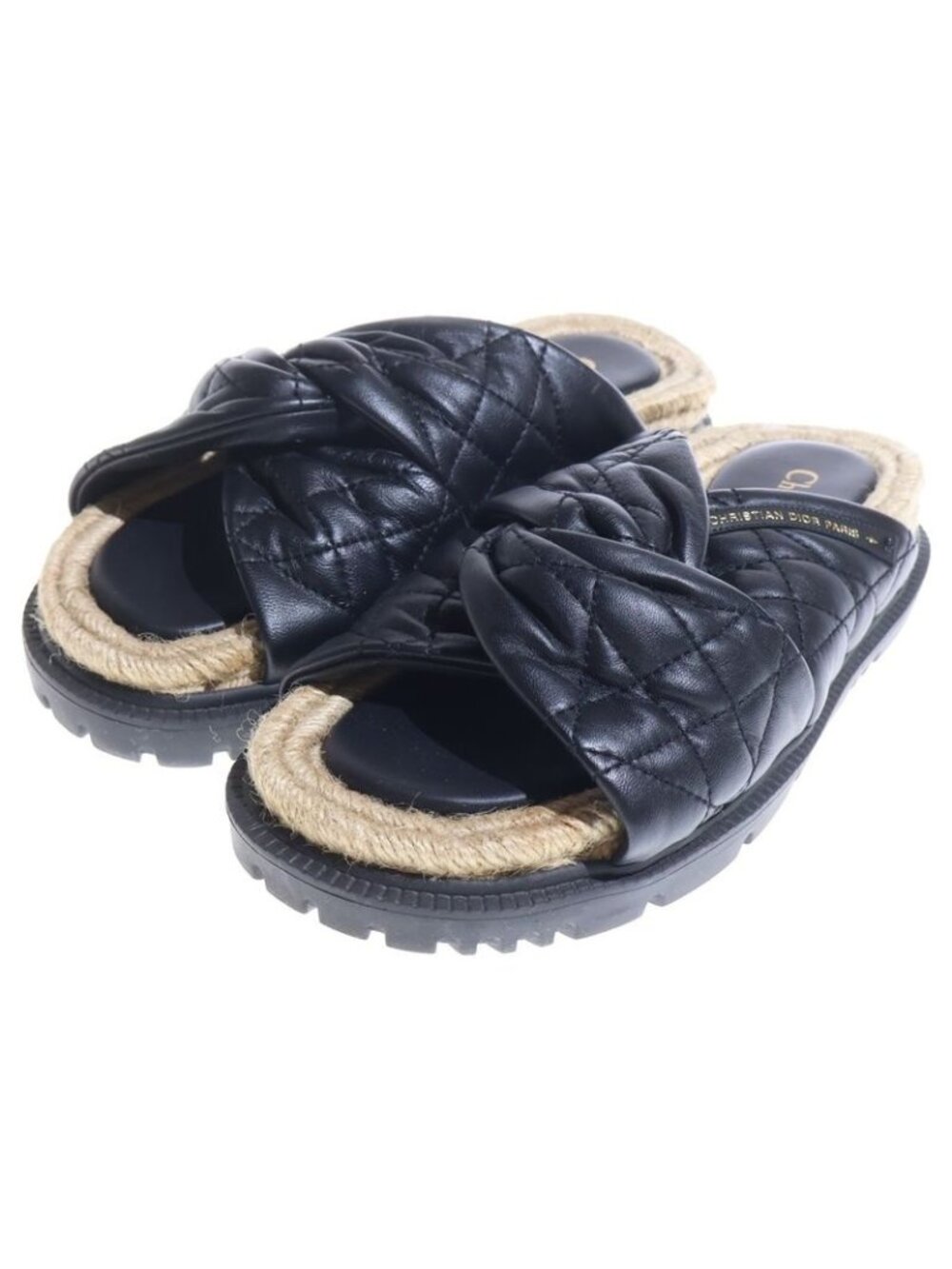 Dior Dtwist Cannage Lambskin Mule Logo Leather Sandals Black Beige - Picture 2 of 6